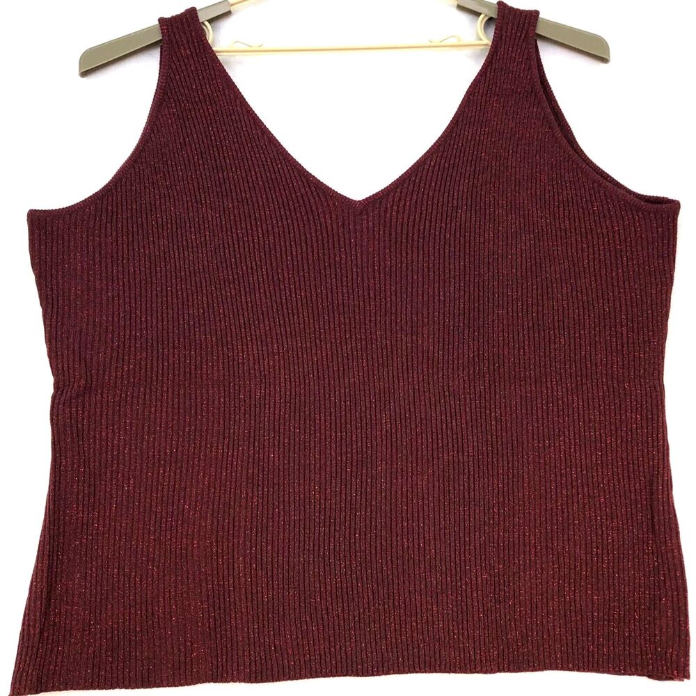 Roaman's Top Tank Shell Knit Womens Plus 4X Sleeveless Red Glitter Christmas